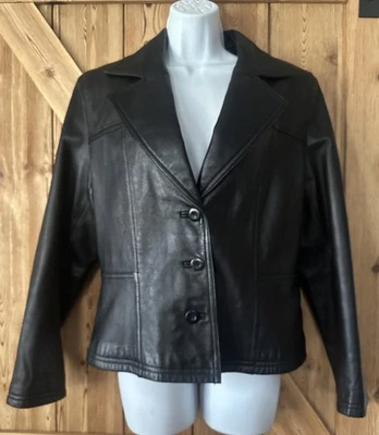 WILSONS LEATHER MAXIMA Classic Soft Black Leather 3 Button Jacket Size Large Y2K - Image 1 of 4