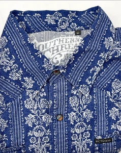 Southern Thread Shirt Men’s Medium Blue Modern Floral Pearl Snap Western Rodeo - Picture 1 of 8