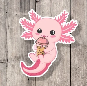 Axolotl Kawaii Boba Vinyl Laptop Sticker Water Bottle Sticker Hard Hat Decal - Picture 1 of 4