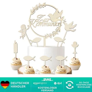 Tortendeko Kommunion Holz Kuchendeko Cake Topper Taube Fisch Konfirmation T.. - Bild 1 von 2
