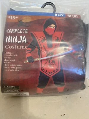 Disfraz de Ninja Completo Rojo Negro Niño Niño Talla Mediana 8 NUEVO en paquete Foto 1 de 2