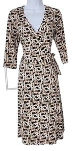 Bisou Bisou by Michele Bohbot Geometric Wrap Dress 3/4 Sleeve Women's 8 MEDIUM - Picture 1 of 12