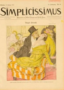 SIMPLICISSIMUS 1913 BY KAINER KISSING COUPLE ON LINEN ORIGINAL - Picture 1 of 1
