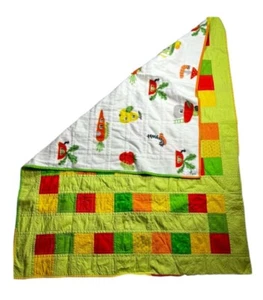 Crib Blanket Green Quilt / Richard Scarry Worm & Veggies Fleece Project Linus - Picture 1 of 4