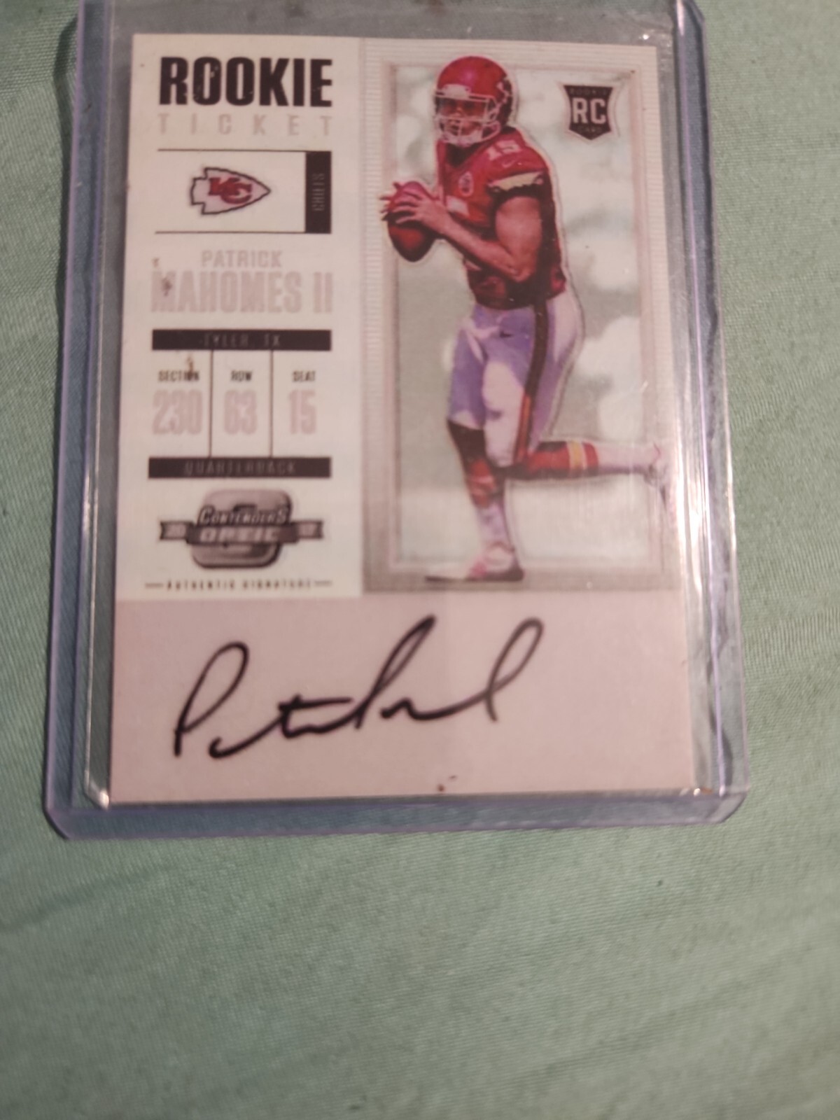 2017 Panini Optic Contenders Patrick Mahomes II Authentic Autograph RT #103