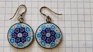 Italian Earrings Le Murrine Veneziane Silver 925 Gilding , Murano glass - Picture 1 of 8