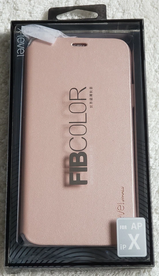 For iPhone X / XS X-Level FIBCOLOR Ult Slim Full Cover Flip Case/Stand ROSE GOLD - Image 1 of 4