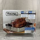 Viking Culinary 3-Ply Mirror 16" Roasting Pan w/ Rack & Carving Set - New