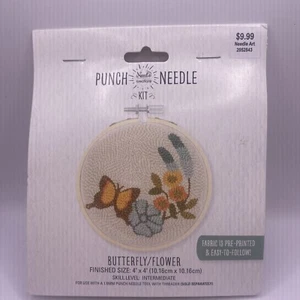 Fabric Editions Needle Creations Punch Needle Kit 4" Round-Butterfly Brand NEW - Picture 1 of 6