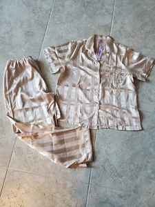 New Cheibear Women's Button Down Short Sleeve Sleepwear Long Pants Pajama, Large - Picture 1 of 11