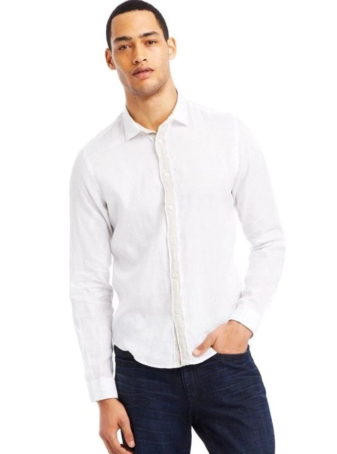 Kenneth Cole Men's Linen Blend Long Sleeve White Button Up Shirt XLarge - Image 1 of 1