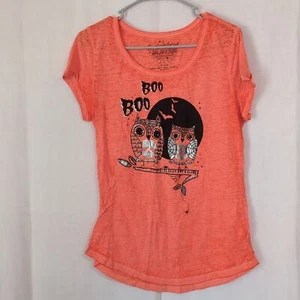 Rocker Girl by All Access Orange Halloween Owl Tissue Tee Size Large - Picture 1 of 4