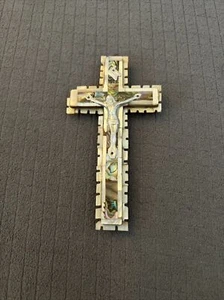 Crucifix Mother-of-Pearl to The 1950 Nazareth Isarël Pilgrimage Antique 5” - Picture 1 of 14