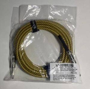 GLS Audio 20ft Instrument Cable - Yellow/Brown Tweed Cloth 1/4” Str to 1/4” Ang - Picture 1 of 6
