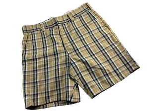 Levis Panatela Bermuda Shorts Beige Mens Plaid Flat Front Slash Pockets - Picture 1 of 8
