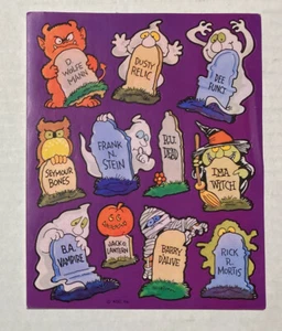 Vintage AGC Halloween Sticker Sheet 6x5" Glossy 11 Stickers Tombstones 1980s - Picture 1 of 4