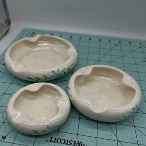 Vintage set of 3 round ashtray flower design unbranded - Picture 1 of 7