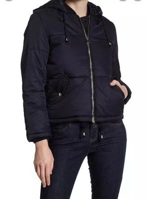 Jaqueta TOPSHOP Feminina Tamanho 8 Zíper Completo Com Capuz Manga Comprida Preta - Imagem 1 de 4