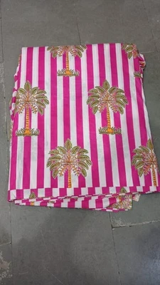 Indian 5 Yard Fabric Cotton Dress Material Sanganeri Floral Print Hand Block - Image 1 of 4