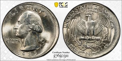 1985-P 25C PCGS MS63 - Broadstruck Washington Quarter Mint Error - Error Coin - Image 1 of 4