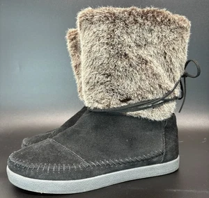 TOMS Womens Faux Fur & Suede Winter Boots Size US 7.5  Round Toe Black Shoes - Picture 1 of 8