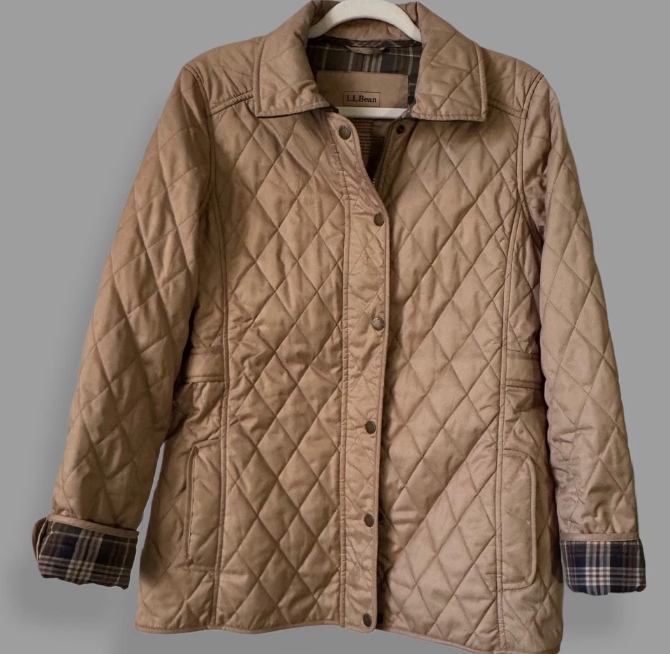 Jaqueta LL Bean acolchoada celeiro preta xadrez forrada gola de veludo feminina P - Imagem 1 de 4