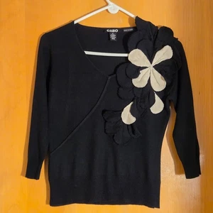 Suéter Cabo Bodycon Seda Cachemira Mujer S Negro Apliques Florales Y2K - Imagen 1 de 8