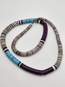 Vintage Native American Santo Domingo Turquoise Shell Heishi Disc Bead Necklace - Picture 1 of 12