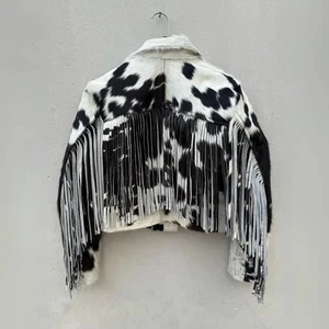 Maßgeschneidert Rindsleder Haar Fransen Lederjacke Handarbeit Western Cowgirl Mantel - Bild 1 von 3