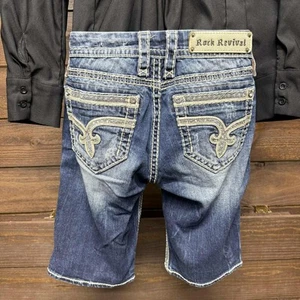 Rock Revival Shorts Womens 27 Denim Low Rise Sherry Easy Bermuda Jeweled Bling - Picture 1 of 24