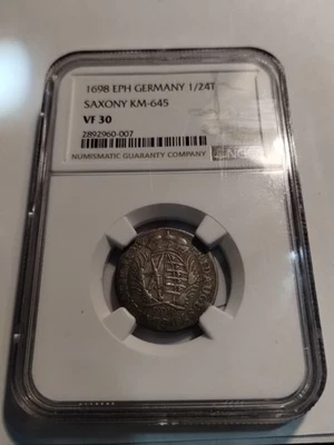 German States - Saxony, Silver 1 Groschen = 1/24 Thaler, 1698, NGC VF30 - Image 1 of 4
