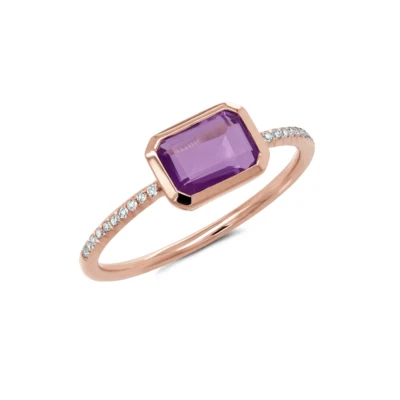 1.10tcw 14k Rose Gold Natural Horizontal Amethyst Diamond Statement Bezel Ring - Image 1 of 3