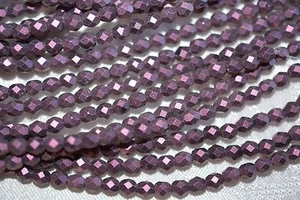Czech Fire Polished 4mm round faceted glass beads - Metallic Suede Pink - Picture 1 of 1