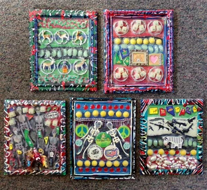 HORROR OR HUMOR 5x Framed Art Set Handmade Original Very Unique Collage Painting - Picture 1 of 7