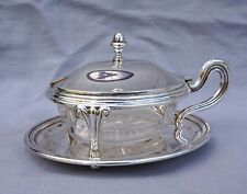   French Jam Condiment Lidded Serving Dish Silverplate Cut Crystal