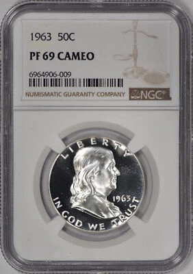 1963 Proof Franklin Half Dollar 50c NGC PF69 CAMEO (PR69) - Spotless! - Image 1 of 3