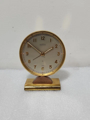 Angelus ~ 8 Days Gold Tone Alarm Desk Table Clock ~ 15 Jewels ~ NOT WORKING Cover