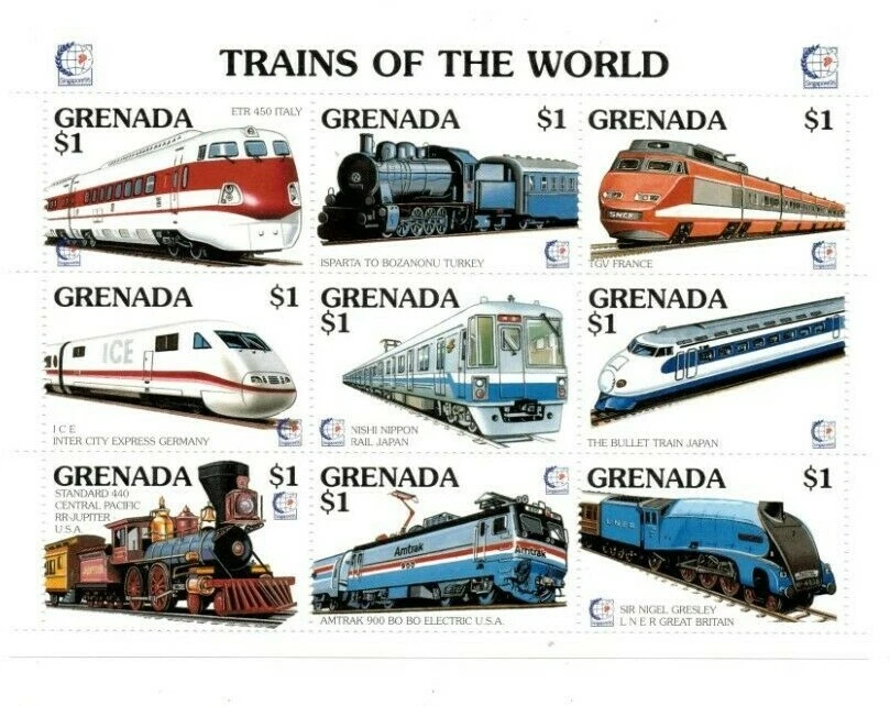 Grenada 1995 - Trains - Sheet Of 9 Stamps - Scott #2463 - MNH - Image 1 of 1