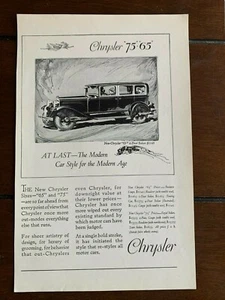 Sept. 1928 Vintage print ad Car Chrysler "65" Automobile Advertisement - Imagen 1 de 3
