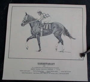 Signed J. O' Rourke Print of Racehorse SECRETARIAT, 1973 Triple Crown Winner - Picture 1 of 2