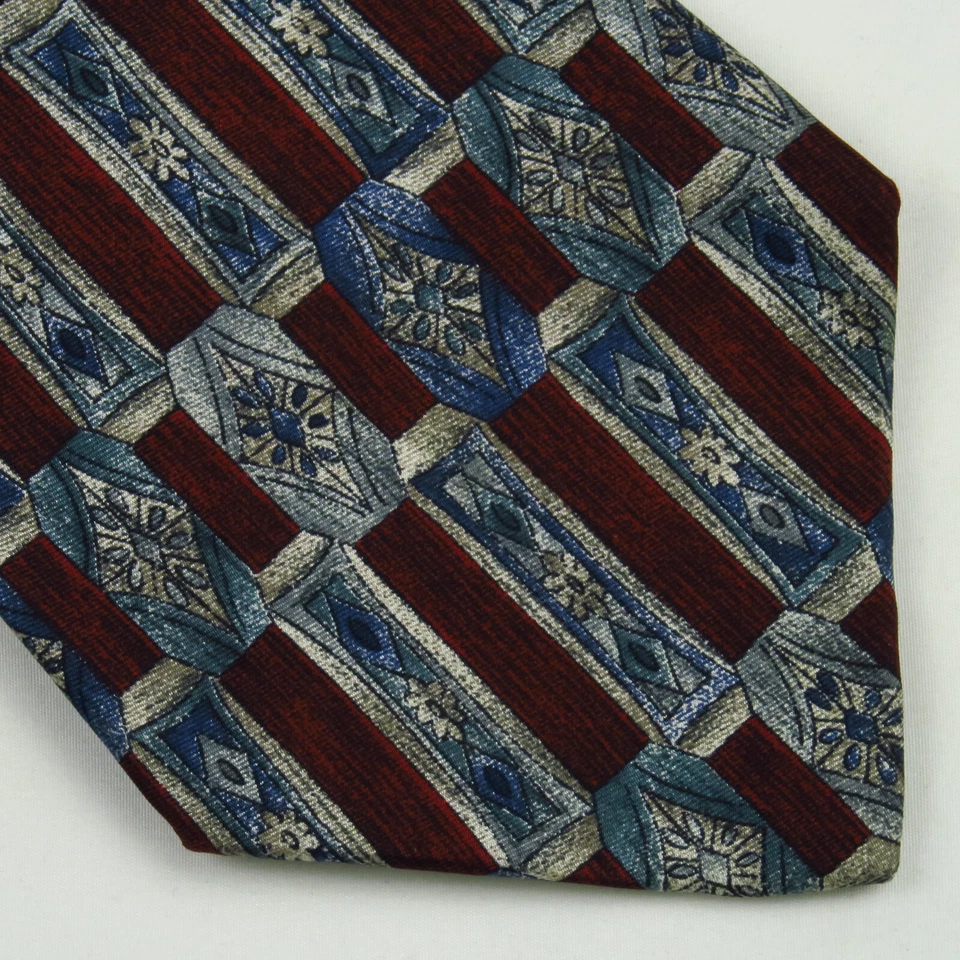 Corbata de cuello de seda para hombre George Machado Zylos rojo azul estampado geométrico 58x4 Foto 1 de 4