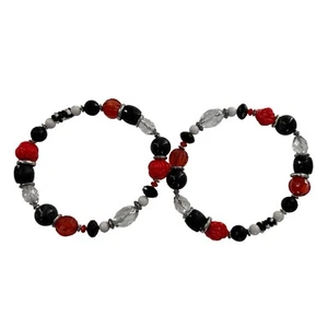 2x Beautiful Multi-Color Glass and Metal Bead Stretch Bracelet 6 Inch Decor c - Picture 1 of 12