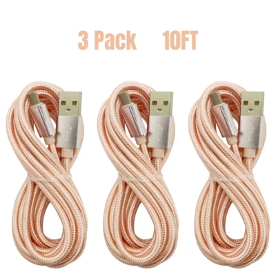 10Ft Braided Fast Charger Cable For iPhone 8 XR 11 12 14 iPad Charging Data Cord - Image 1 of 4