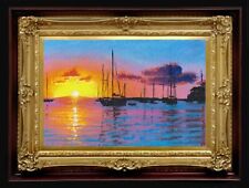 ORIGINAL Oil Painting Handmade Arseni ~ QUIET HARBOR 6" X 4" NO FRAME USA