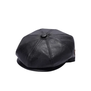 Men's Peaky Blinders Newsboy Cap Leather Look 8-Panel Gatsby Flat Baker Boy Hat - Picture 1 of 3