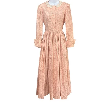 80s Handmade Prairie Dress Floral Calico Lace Collar Cottagecore Vintage Maxi - Image 1 of 4