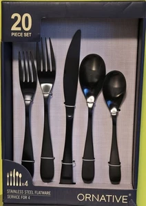 Ornative Flatware Stainless Steel, Matte-Black Finish, 20pc Set, Service 4 - Picture 1 of 4