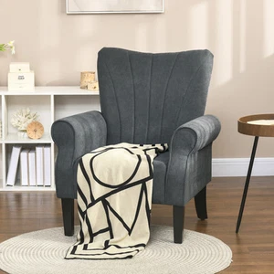 Fabric Accent Chair, Modern Armchair with Wood Legs, Dark Gray - Picture 1 of 11