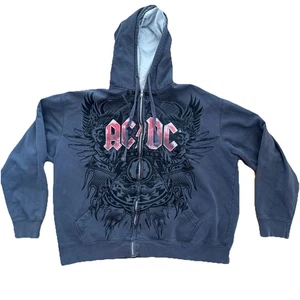 Y2k AC/DC 2009 Rockware Lightning Hoodie L Full Zip Gray Heavy Metal Band - Picture 1 of 17