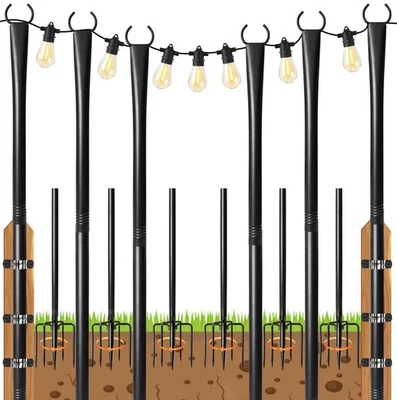 Paquete de 7 postes de luz de cadena para exterior, postes de luz de metal de alta resistencia de 10 pies - nuevos Foto 1 de 4